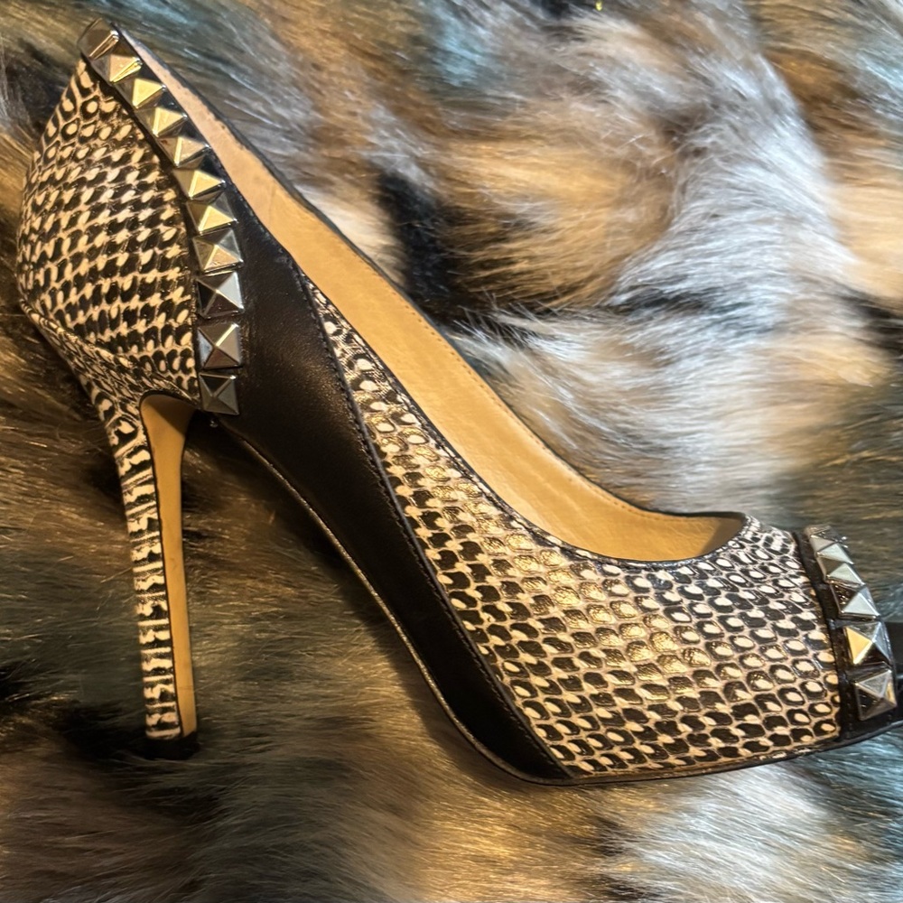 Michael Kors Black and White Peep-Toe Heels